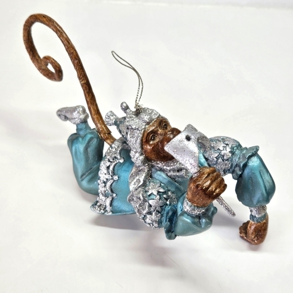 Rare Mark Roberts Monkey Blue & Silver Mascarade Jester Clown Holiday Ornament - Picture 3 of 8
